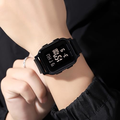 findtime LED Digital Watch Mens Womens Black Rectangle Square Face Big Numbers Dial Unisex Watches Sports Waterproof Dual Time Stopwatch Fashion Simple Wristwatch4