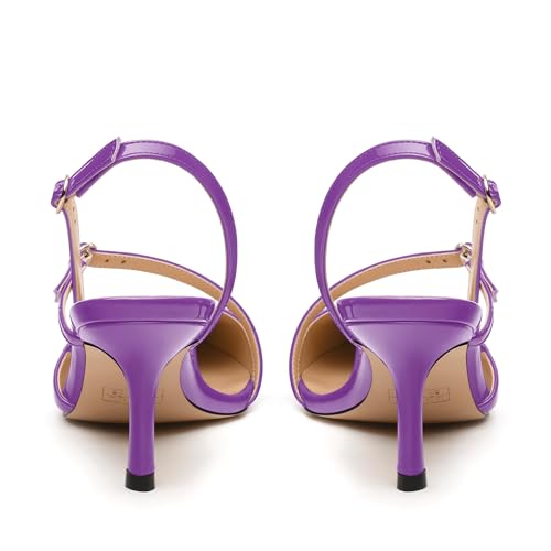 Women's Pumps, Pointed Toe Mid Heels, Fashion Buckle Slingback Pump, Solid Patent High Heel Shoes for Women4
