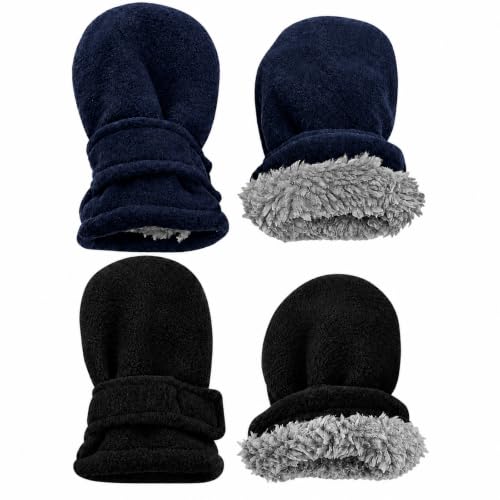 Image of N'Ice Caps Little Kids and Baby Easy-On Sherpa Lined Fleece Mittens - 2 Pair Pack