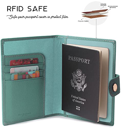 Image of Genuine Leather Passport Case, RFID Passport Cover with Credit Card Holder for Women and Men Family ID Travel