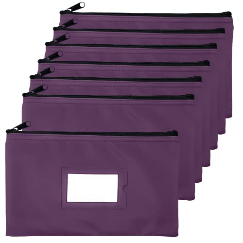 Bolsa de depósito de dinero morada con cremallera, 11x6 pulgadas y cuero sintético