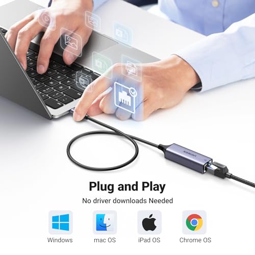 Image of UGREEN USB C to Ethernet Adapter, 1.6FT Gigabit RJ45 to USB 3.0 Type-C (Thunderbolt 3) Ethernet LAN Network Adapter, Compatible with MacBook Pro, iPad Pro, Dell XPS and More (Pack of 2)