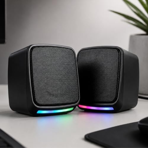 Caixa de Som para PC Gamer, Iluminação LED RGB, Som Estéreo, Cone...