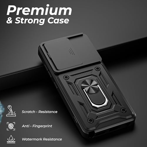 Image of A rtistque Armor Bumper Back Case Cover for Samsung Galaxy A17 5G / F17 / M17 | Stylish Ring Holder & Inbuilt Stand | Sliding Camera Cover | Shockproof | Stylish Design | Samsung A17 Back Cover - Black