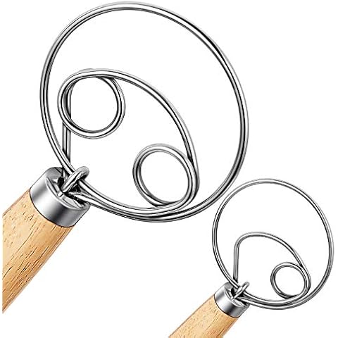 Nlmyt 2Pcs Danish Dough Whisk, Bread Whisk, Dutch Whisk, Wooden Danish Whisk, 13 Inch Premium Stainless Steel Pastry Whisks, Whisk Kitchen Tool for Bread, Batter, Cake Cover