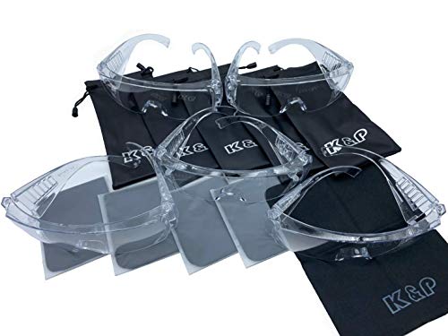 K&P 保護メガネ 透明5個セット 防護メガネ 花粉症対策 飛沫防止 防塵 防風 防滴 男女兼用 収納袋メガネ拭き付