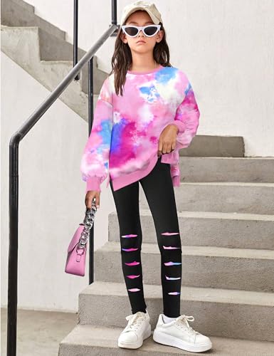 Image of Girls Clothes, Girls Outfits Tie Dye Sweatshirt Tops and Leggings Sweatpants 2 Piece Fall Winter Clothes Set 6-16T
