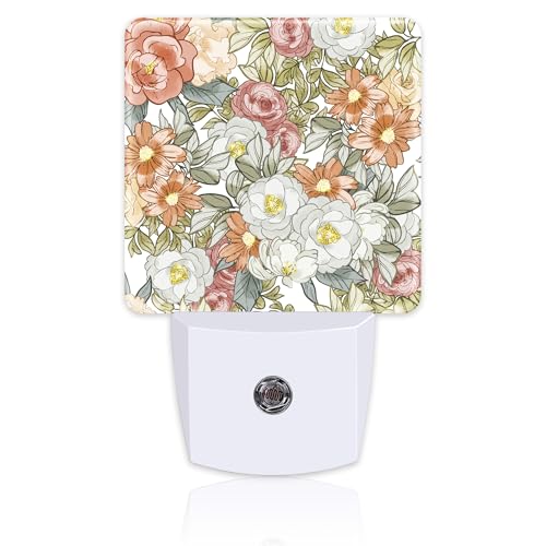 Image of Watercolor Flowers and Herbs Night Light Plug into Wall,Abstract Botanical Plants Leaves Floral Dusk to Dawn Night Light Plug in,0.5w Energy Saving NightLight for Kids Boys Girls Home Decor