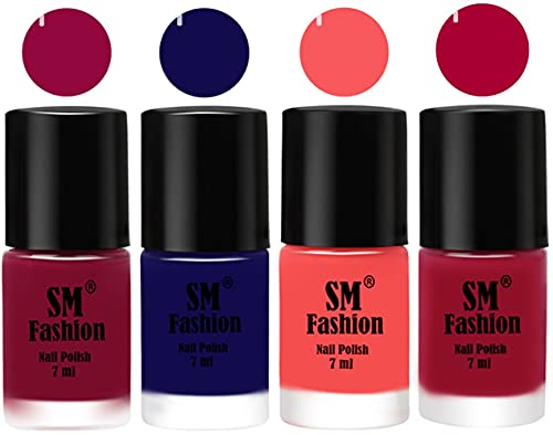 Image of Nail Polish Combo Set (Pack of 4) Quick Dry Gel Finish Nail Paint | Cherry Blossom,Dark Blue,Light Pink,Dark Magenta | 7 ml Each