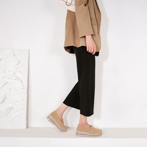 Image of Ruiatoo Women's Slip-On Platform Loafers Suede Wedge Mocs Low-Top Lightweight Casual Office, Travel, Daily Walking Shoes