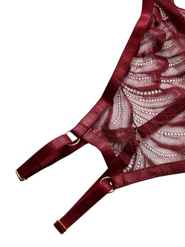 Image of Lilosy Sexy Underwire Floral Lace Sheer Lingerie Set for Women See Through Bra and Panty 2 Piece