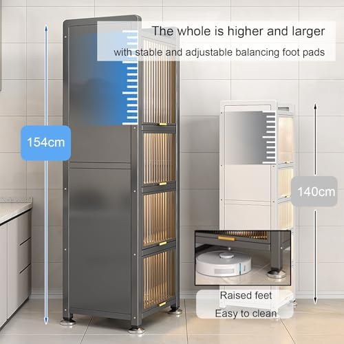 White Kitchen Appliance Storage Cabinet, Pantry Shelf with Transparent Flap Doors, 40x122x36cm, Kitchen Organizer Rack for Small Spaces, Modern Design