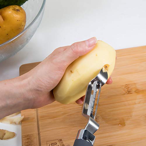 Caperci Swivel Vegetable Peeler - Durable Stainless Steel Potato Peeler with Soft Grip Handle and Storage Hook, Multipurpose Tool Partner for Home Kitchen - Grey