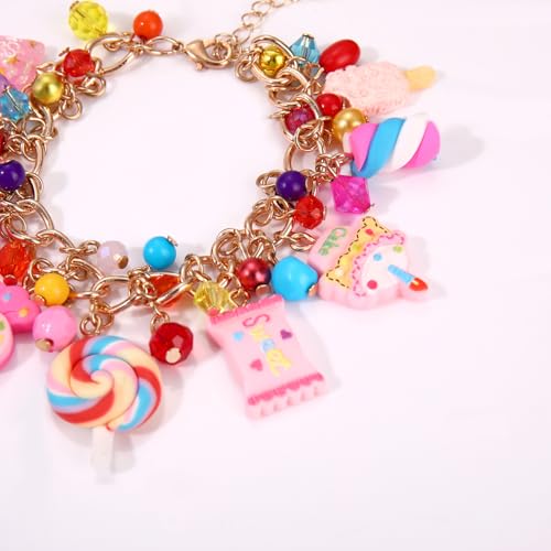 Lollipop Candy Charm Bangle Bracelets Funny Colorful Beads Sweet Candy Lollipop Marshmallow Cake Link Chain Friendship Bracelet Novelty Cute Bangle Wrist Jewelry Gift3