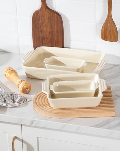 Sweejar Home Ceramic Bakeware Set of 4, Casserole Dishes for Oven, Rectangular Baking Dish with Handles, Lasagna Pans Deep for Cooking, Gratin, Roasting, Banquet and Daily Use(Beige) - Image 4