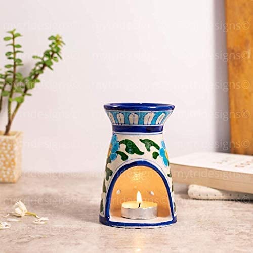 Quemador de aceite esencial de cerámica azul, portavelas para aromaterapia, difusor de aromaterapia, calentador de aceite Cover
