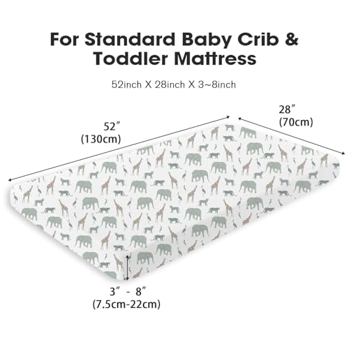 Image of Little Grape Land Muslin Crib Sheets Fitted for Boys and Girls 2 Pack, 100% Cotton Baby Bed Sheets Soft Breathable, Neutral Fitted Baby Mattress Sheets for Standard Crib 52x28, Safari