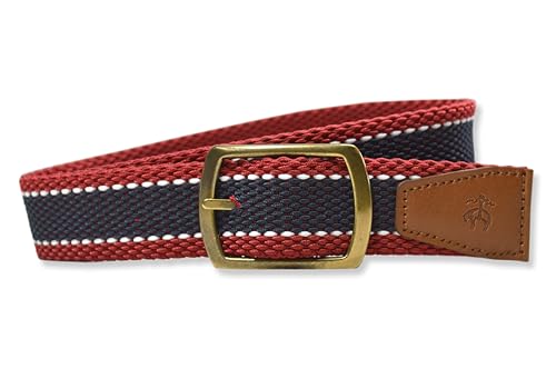 Brooks Brothers Mens Nylon Rubber Rounded Rectangle Buckle Striped Woven Belt,