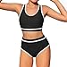 Girls Swimsuit Two Piece High Waist Athletic Bottoms Girls Bathing Suit Cute Fashion Sports Beach (Black, 11-12 Years)