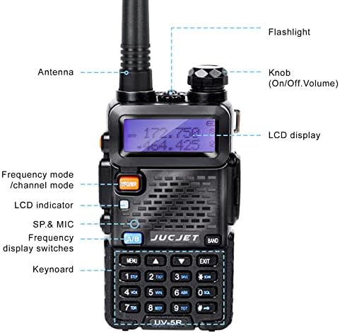 JUCJET uv5R Walkie Talkies VHF/UHF Long Range Dual Band Ham Amateur Two Way Radio, Reliable amateur radio, with USB Charger and Original Earpiece
