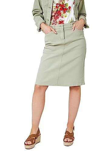Roman Originals Denim Skirt with Pockets for Women UK - Ladies Jean Skirts Cotton Stretch Mid Wash Fitted A Line Casual Smart Work Office Knee Length Flattering Slimming - Sage - Size 12