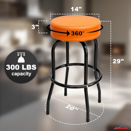 Image of Ruedamann 29 inch H Swivel Bar Stool, Orange Leatherette Padded Seat