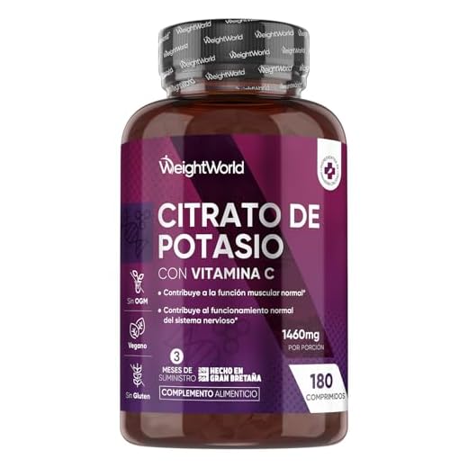 Citrato de Potasio 1460mg - 180 Comprimidos Veganos Enriquecidos con Vitamina C | Suplemento Deportivo Natural de Alta Potencia, Contribuye a los Músculos y Sistema Nervioso