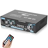 Amplificador de Som, 90W + 90W Mini Amplificador Digital, Amplificador de Alta Potência de 2 Canais, Suporte para Cartão TF, Interface AUX, Disco U e Reprodução de MP3, Suporte para Ligação Bluetooth