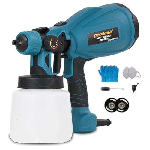 Image of Tomahawk EPS-9018 Heavy-Duty 800W Electric Paint Sprayer | 37000 RPM Motor, 3 Nozzles (1.5 /2.0 /2.5mm), 1000ml Tank, HVLP Spray Gun with Flow Control for Walls, Furniture & DIY Projects