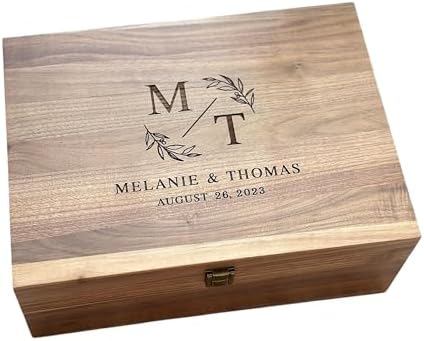 Personalized Walnut Wood Wedding Keepsake Box, Custom Engraved Me...