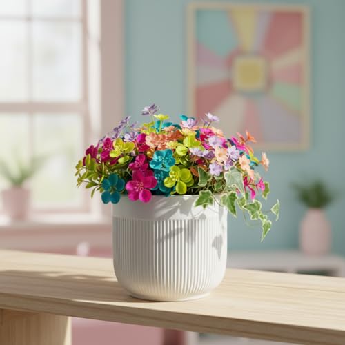 Image of Xtore Studio Ceramic Ribbed Planter | Round Decorative Flower Pot for Home, Bedroom & Living Room Decor - (White, 1 Piece, Planter ONLY)