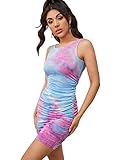 Floerns Women's Casual Tie Dye Ruched Sleeveless Short Bodycon Tank Dress Multi M