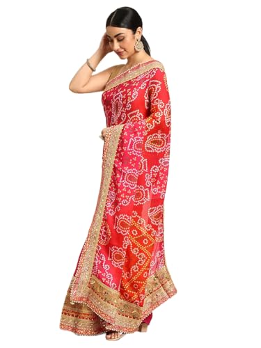 Image of Pandadi Saree Women's Elegance Chiffon Bandhani Saree with Heavy Lehenga Design