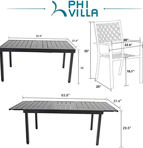 Phi Villa 9 Piece Outdoor Dining Table Sets, Expandable Rectangular Metal Dining Table And 8 Bistro Outdoor Metal Chairs For Patio, Deck, Yard #TOP6