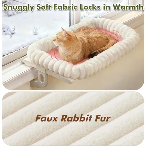 Image of Cloud-Cuddle Cat Window Perch with 4-Sided Bolster, Zipper Design Cushion Window Seat for Window Sill, Sturdy Metal Frame & Easy Assembly Pet Hammock Bed for Indoor Cats (White, Medium)
