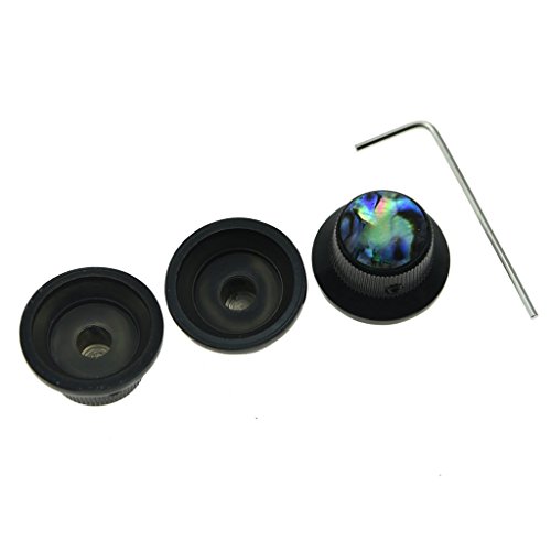 Kaish Set Of 3 Set Screw Abalone Top Black Guitar Bass Knobs Strat Metal Knobs For 6Mm Shaft Pots #TOP5