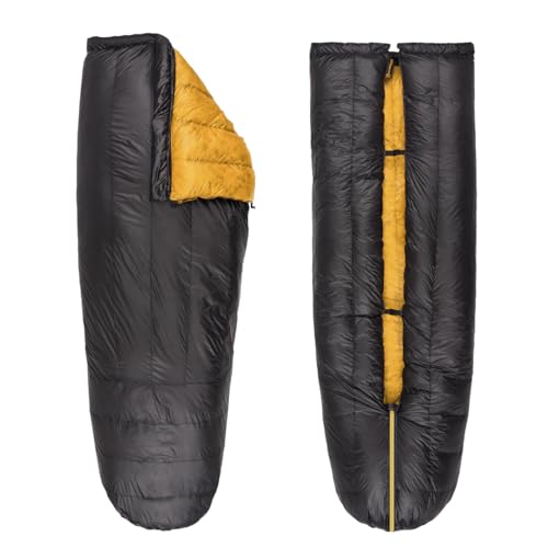 Featherstone Moondance 25 850 Fill Power Down Top Quilt Mummy Sleeping Bag Alternative for Ultralight Backpacking Camping and Thru-Hiking Color: Grey/Marigold Size: Regular/Regular