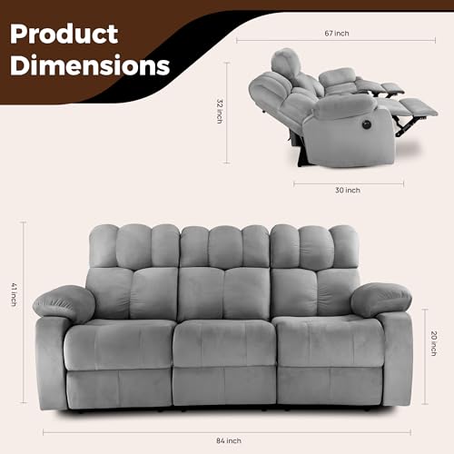 Image of Little NAP Helios Soft Suede Fabric Three Motorized Standard Recliner | Padded 3 Seater Aaram Sofa | Relaxing Chair for Home Office Living Bed Room | Grey