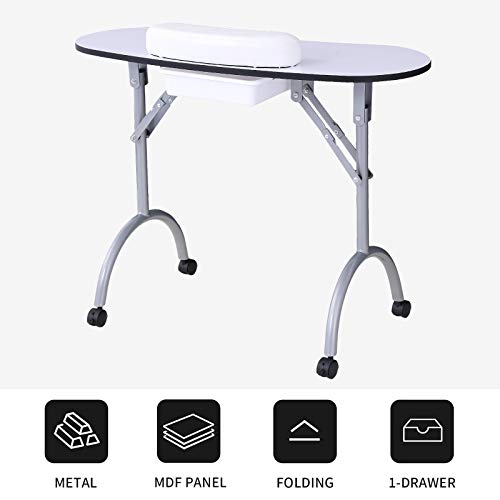 Murtisol Pure Whiteness Nail Salon Desk New Equipment,Manicure Table Tech Nail Station with Wrist Pad&Carrybag
