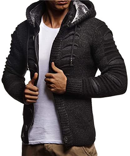 Men Cardigan Sweater with Hood Cable Knit Button Down Cardigan Sweaters for Big and Tall Washable2