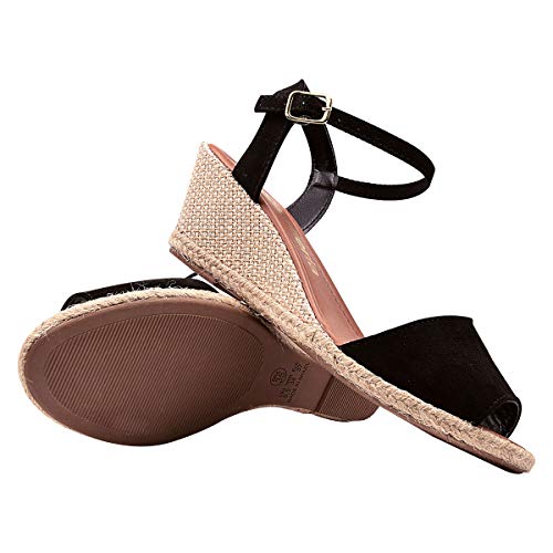 Sandália Feminina Salto Anabela Aberto Preto Eleganteria Tamanho:36;Cor:Preto