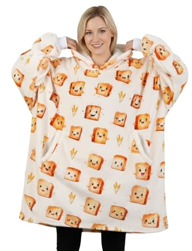 Huglanket Toast Gifts Stuff for Women Men, Bread Themed Blanket Hoodie Decor for Birthday, Christmas, One Size