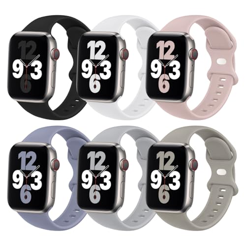 (6 Pack) Sport Band Compatible with Apple Watch Bands 38mm 40mm 41mm 42mm 44mm 45mm 49mm, Soft Silicone Replacement iwatch Strap