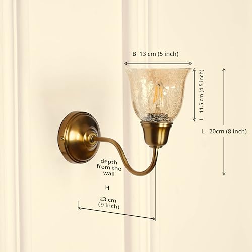 Image of Divine Trends Wall Lamp /Wall Light Antique Brass Finish with Cup Glass Crackled Golden Luster for Living Room, Bedroom, Home Decoration Pack of 1