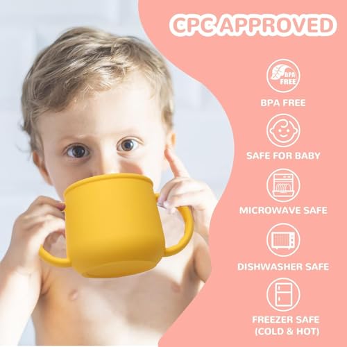 Image of Moonkie Silicone Baby Cups with Straw and Lid for Snacks, 8.5 oz Spill-Proof Sippy Cups, Training Cup for Toddlers Ages (Blue 2 in 1)