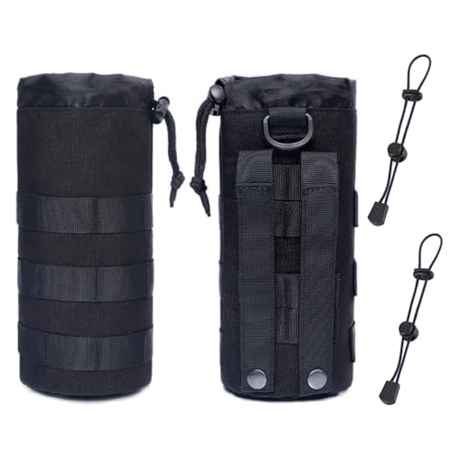 Mlysnd Funda Botella Agua, Porta Botellas de Agua, 2 Piezas Portabotellas de Agua Bolsa Tactica para Botella para Senderismo Camping Viajes Deportes (Negro)