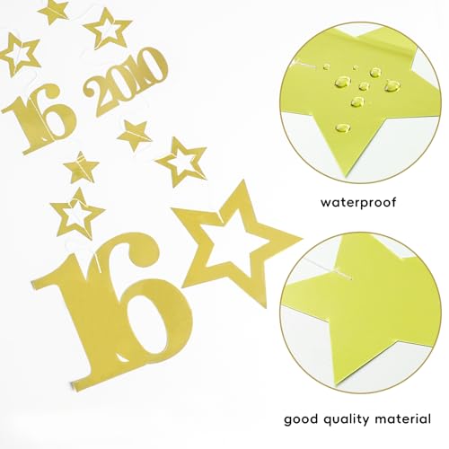 Image of Eucutur Gold Sweet 16 Party Decorations for Boys Girls, Pre-Strung Glitter Twinkle Number 16 Years Old Vintage 2010 Hanging Streamer Banner Party Supplies, Gold Happy 16th Birthday Gift Decor