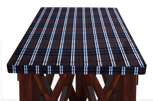Image of The Furnishing Tree Elastic Rectangular Dining Table Cover WxL 32x54 in Inches Polyester Checkered Pattern Grey