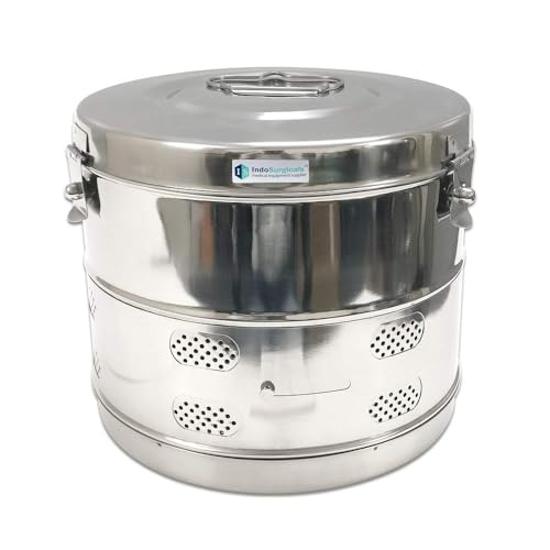 Image of IS IndoSurgicals Stainless Steel Dressing Drum, Super Deluxe Quality Seamless, Diameter X Height (9 inchX9 inch)