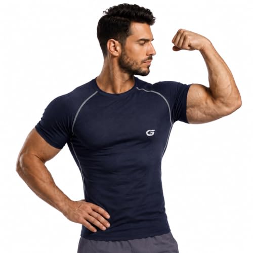 Image of GYMIFIC Men's Compression T-Shirt | Half Sleeve Gym Workout T Shirt for man | Round Neck Quick Dry Stretch Athletic Sports Tee